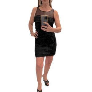 BCBGMAXAZRIA Black Tiered Lace Sleeveless Mini Dress.Size 6